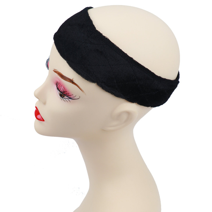 GEX Beauty Flexible Velvet Wig Grip Scarf Head Hair Band Wig Band Adjustable Fastern Dark Black