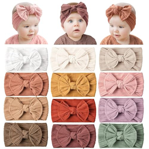 Prohouse 12 Pack Baby Nylon Headbands Hairbands Hair Bow Elastics Handmade Hair Accessories for Baby Girls Newborn Infan