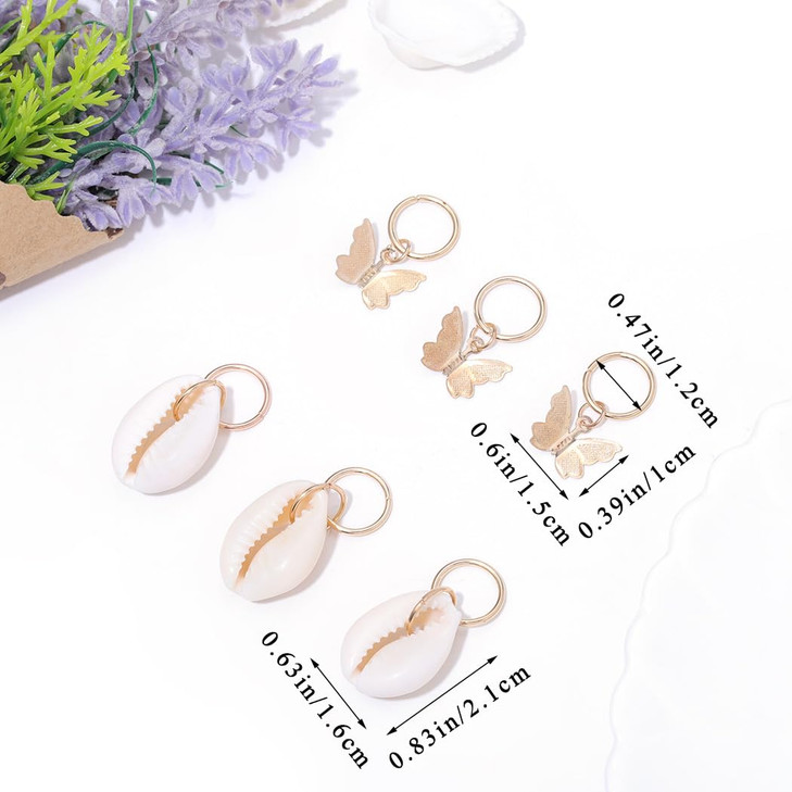 Formery Shells Braid Charms Gold Butterfly Braid Jewelry Seashell African Loc Dreadlock Accessories for Black Women 6PCS