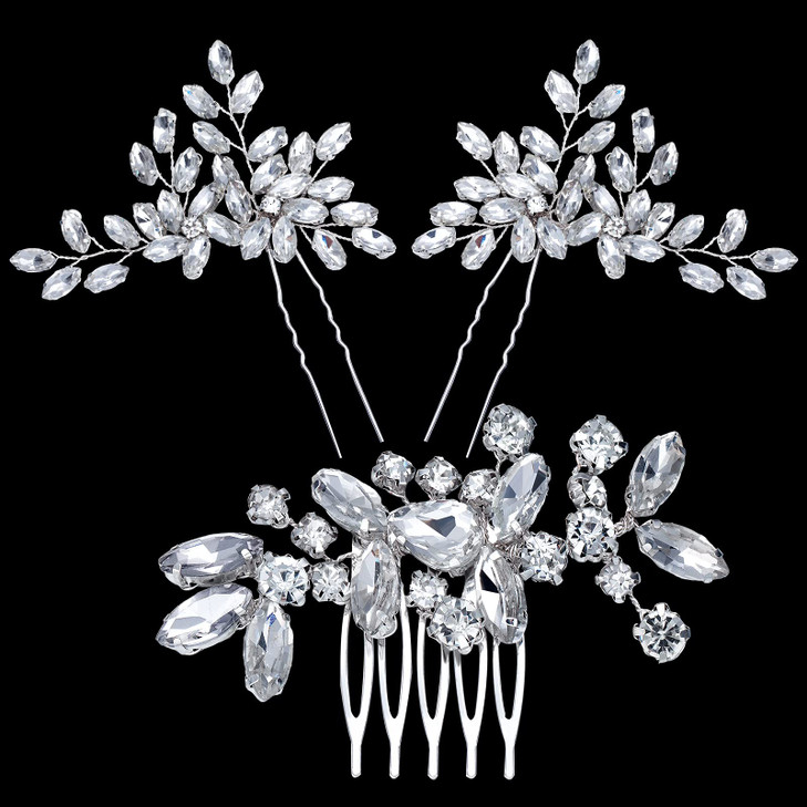 3 Pieces Bride Wedding Hair Comb Rhinestone Silver Bridal Hair Side Comb Crystal Hair Pieces Hair Pin Accessories for Wo