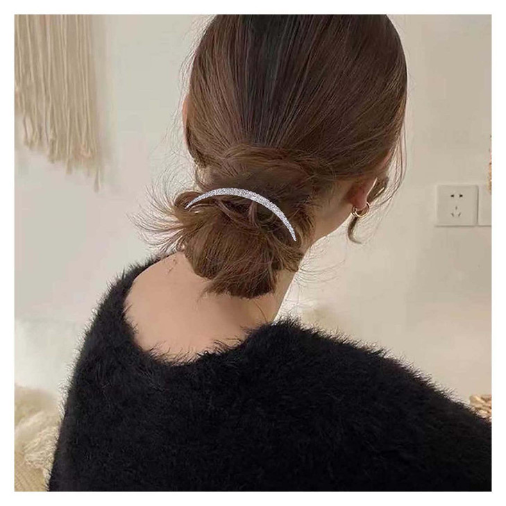 Yheakne Boho Crystal Crescent Moon Hair Barrette Rhinestone Headpiece for Women and Girls Silver