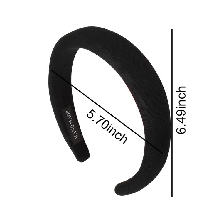 Black Padded Headband for Women Wide Simple Soft Satin Hair Hoop for Girls and Teens No Teeth Thick Head Accessory
