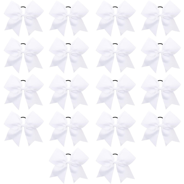 Caenagrion 18 PCS 8 Large White Cheer Hair Bows Ponytail Holder Elastic Band Handmade for Cheerleaders Teen Girls Colleg