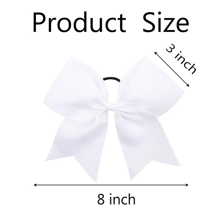 Caenagrion 18 PCS 8 Large White Cheer Hair Bows Ponytail Holder Elastic Band Handmade for Cheerleaders Teen Girls Colleg