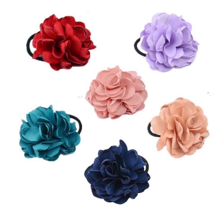 LOVEF Jewelry Women Girl 6pcsmixed Color Cloth Rose Flower Design Ponytail Holders Hair Tie Assorted Rope Rubber Bands A