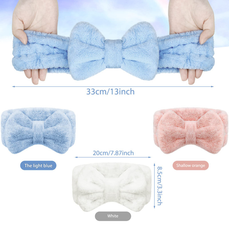 3 Pieces Towel Headbands for Women Makeup Headband for Washing Face Makeup Spa Headband Microfiber Bowtie Shower Headban