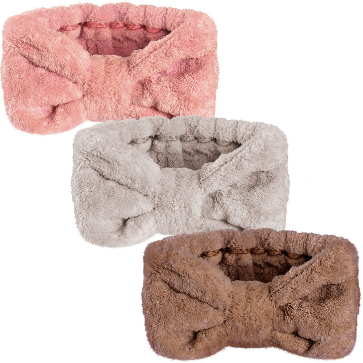 3 Pieces Wash Face Headband Makeup Spa Headband Towel Terry Hair Bands Microfiber Bowtie Headbands Shower Facial Adjusta