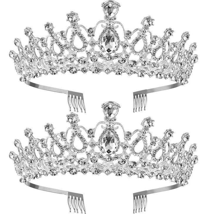 TecUnite 2 Pack Silver Tiara and Crowns for Women Crystal Princess Crown with Combs Wedding Tiaras for Bride Rhinestones