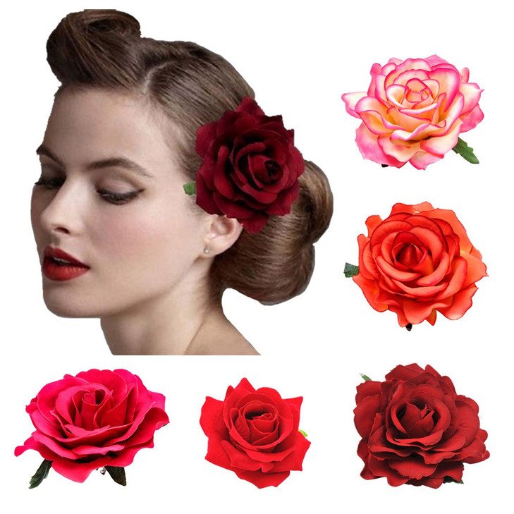 DRESHOW 5 Pcs Rose Hair Clip Flower Bridal Hair Pins Rose Brooch Floral Clips Head Ornament Wedding Hair Accessories Fla