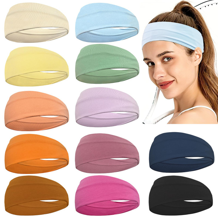 CLLOT 12 Pack Boho Headband Wide Stretchy Daily Use Knotted Headwear Sport Athletic Yoga Gym Hair Accessories for Women