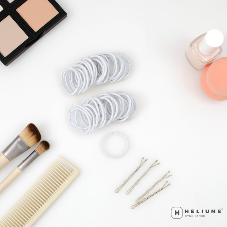 Heliums Small Hair Ties White No Damage Mini 1 Inch Reusable 2mm Elastics for Thin Hair and Kids Neutral Ponytail Holder
