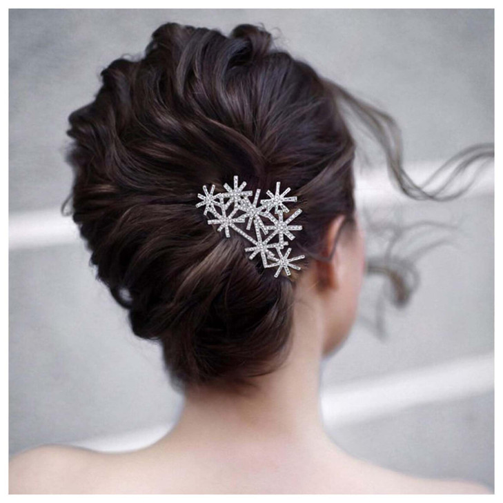Iaceble Rhinestone Hair Comb Pin Silver Snow Hair Side Comb Crystal Weddings Headpieces Chirstmas Cz Snowflake Hair Piec