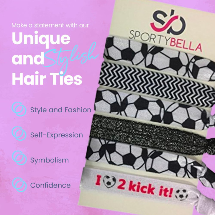 SportyBella Soccer Hair Accessories No Crease Elastic Hair Ties Ideal Gift for Girls Soccer Players 6pcs