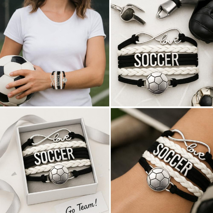 SportyBella Soccer Gift Set Bracelet and 6Piece Hair Tie Pack Soccer Accessories for Girls or Teams Soccer Bracelet and