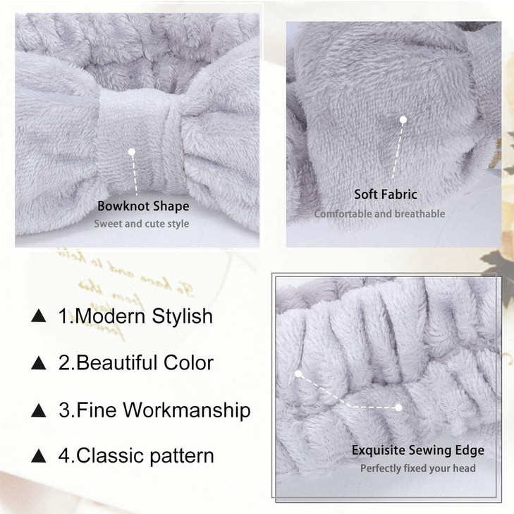 LADES Facial Headband Terry Cloth Headbands for Face WashingSkin CareMakeupBow Spa Hair Headband for Washing Face