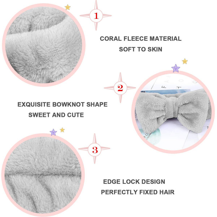 LADES Soft Skincare Headband Adjustable Comfortable Stretchy Fabric Cute Patterns for Makeup Facial NonSlip Headband for