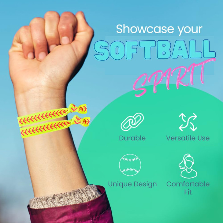 Sportybella Softball Hair Tie Set Elastic NoCrease Bands with Love Softball Heart Design Stylish Accessories for Girls T
