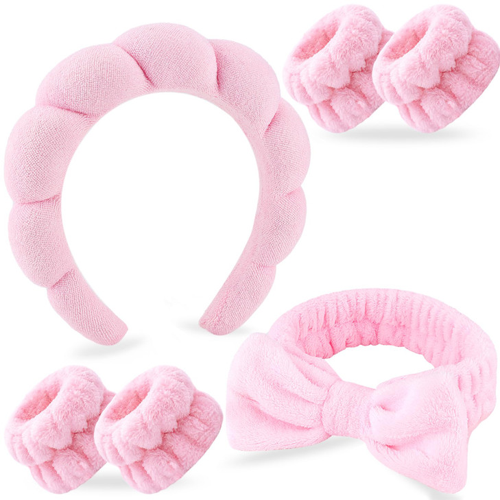 Zkptops 6Pcs Spa Headband for Washing Face Wristbands Set Women Bubble Makeup Sponge Terry Cloth Padded Puffy Skincare H