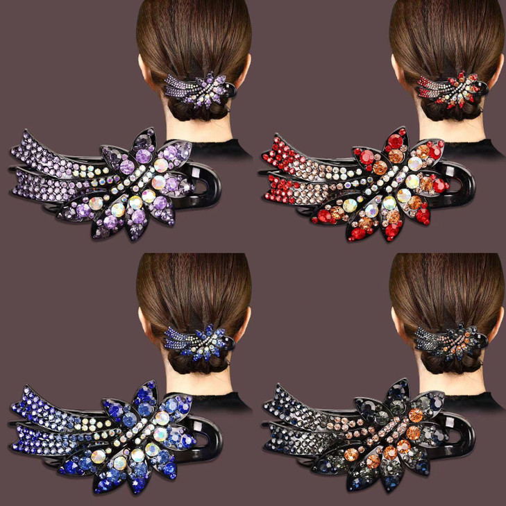 Yusier 4 Pack Gorgeous Crystal Hair Accessories Hair Clips Duckbill Clips Ponytail Rhinestone Flower Styling Hair Clips