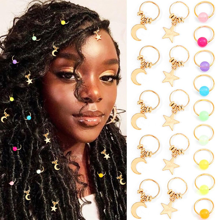 Formery Star Hair Charms Braids Gold Moon Braid Accessories African Colorful Beads Loc Jewelry for Women 19pcs Star moon