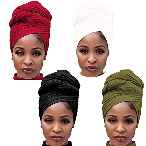 Youme Stretch Head Wrap Jersey Turban Head Wraps Hair Scarf for Women Knit Headwraps Solid Color Ultra Soft Extra Long B