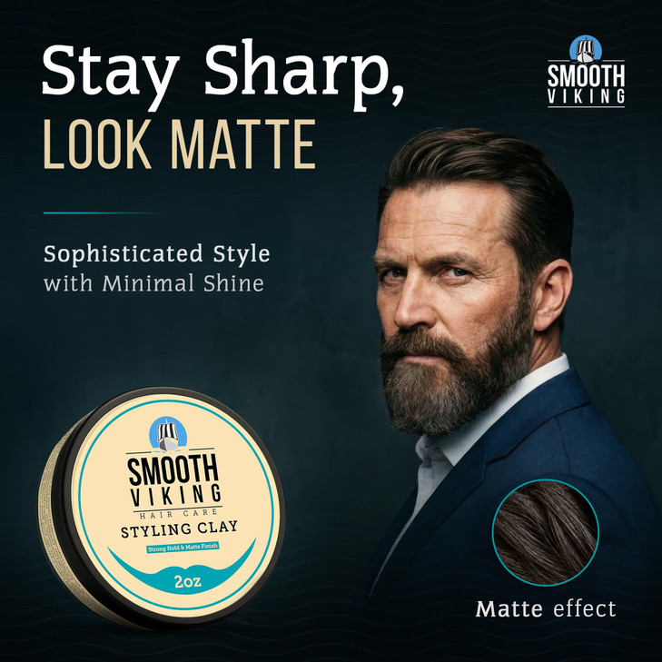 Smooth Viking Hair Clay for Men Strong Hold Clay Pomade Matte Finish OilFree Made in USA All Hair Types Natural Scent Ea