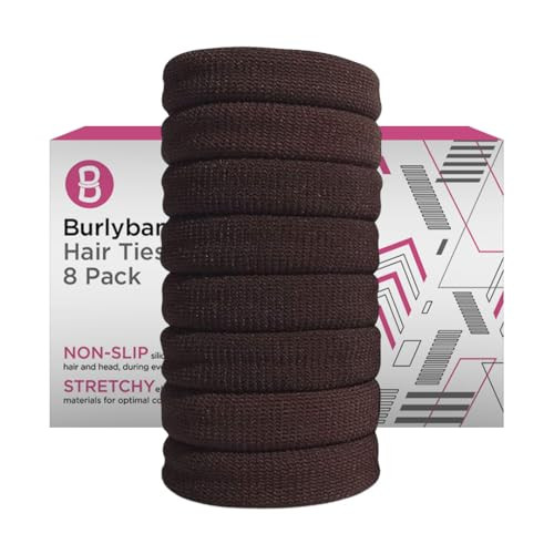 Burlybands Large Hair Ties for Thick Heavy or Curly Hair NonSlip NonDamage Seamless Womens Ponytail Scrunchies Brown 8 P