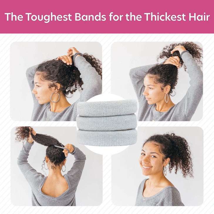 Burlybands Large Hair Ties for Thick Heavy or Curly Hair NonSlip NonDamage Seamless Womens Ponytail Scrunchies Lt Gray 3