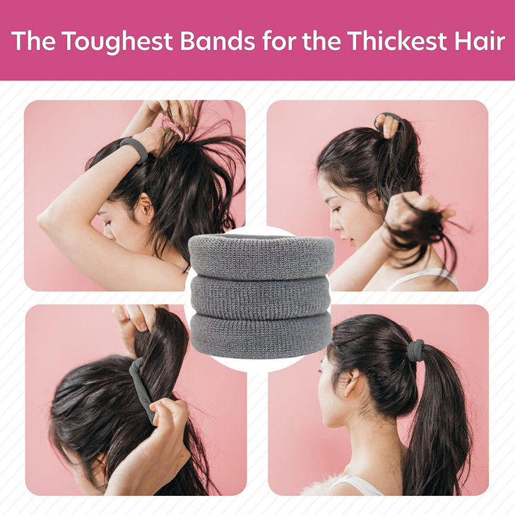 Burlybands Large Hair Ties for Thick Heavy or Curly Hair NonSlip NonDamage Seamless Womens Ponytail Scrunchies Dk Gray 3
