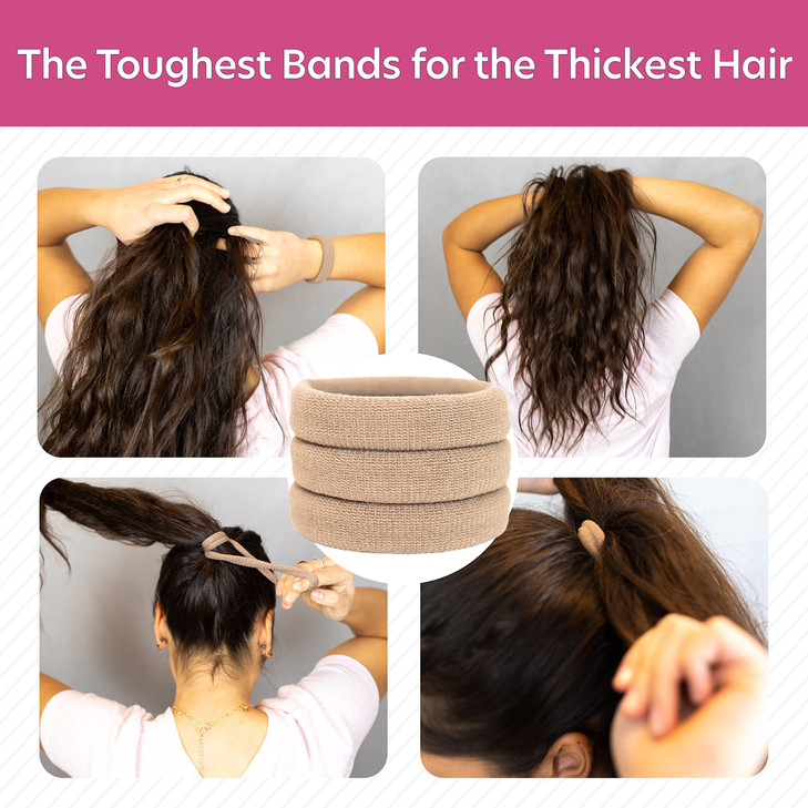 Burlybands Large Hair Ties for Thick Heavy or Curly Hair NonSlip NonDamage Seamless Womens Ponytail Scrunchies Lt Brown