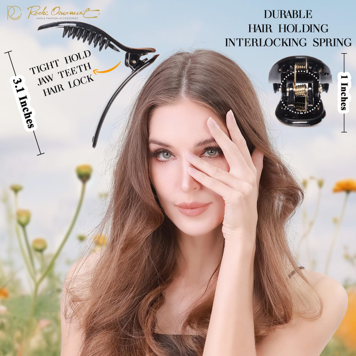 RC ROCHE 6 Pcs Small Flat Flip Hair Claw Clips for Women Alligator Duckbill Thick Hair Styling Barrette Strong Side Slid
