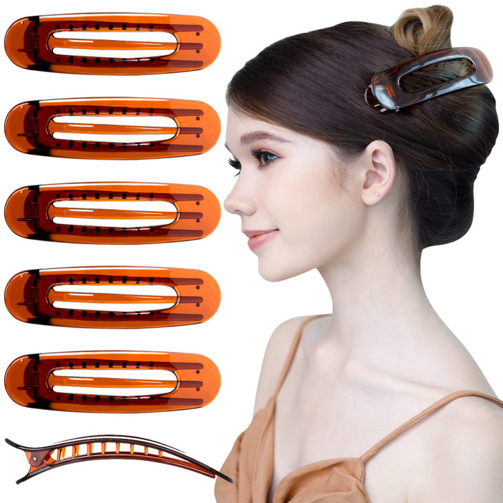 RC ROCHE 6 Pcs Flat Claw Hair Clips for Women Lay Down Barrettes No Crease Side Slide Thick Long Hair Duckbill French Ag