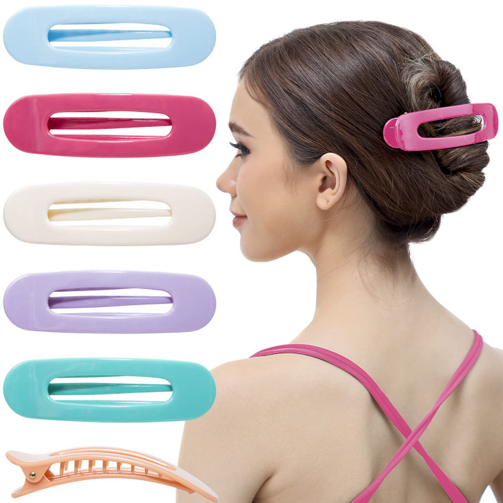RC ROCHE 6 Pcs Flat Claw Hair Clips for Women Lay Down Barrettes No Crease Side Slide Thick Long Hair Duckbill French Ag