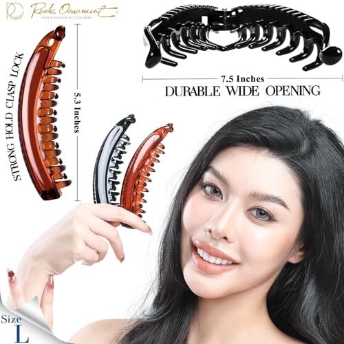 RC ROCHE 2 Pcs Large Banana Hair Clips Claws for Women Thick Curly Ponytail Holder Maker Big Comb No Crease Strong Hold