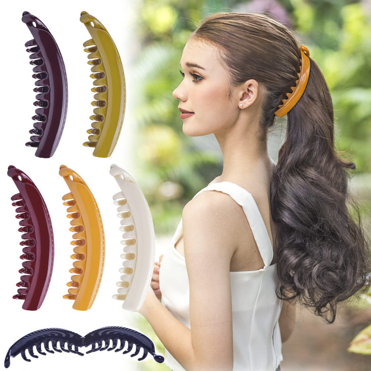 RC ROCHE 6 Pcs Large Banana Hair Clips Claws for Women Thick Curly Ponytail Holder Maker Big Comb No Crease Strong Hold