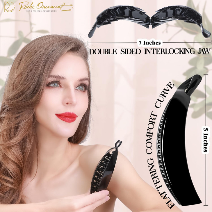RC ROCHE ORNAMENT 6 Pcs Banana Hair Clips for Women Thick Hair Strong Hold No Slip Ponytail Holder Interlocking Teeth Cl
