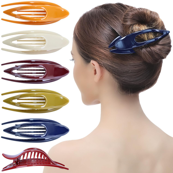 RC ROCHE 6 Pcs Flat Hair Clips Big Claw for Thick Hair French Duckbill Women No Slip Side Slide Curved Alligator Concord