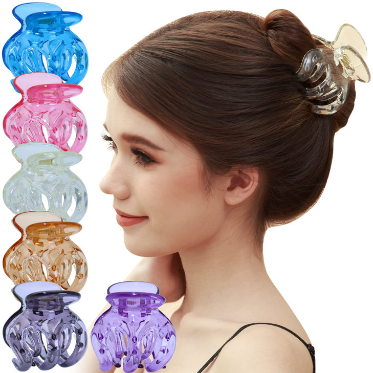 RC ROCHE 6 Pcs Octopus Hair Claw Clip for Women Thick Hair Round Jaw Pumpkin Jumbo Extra Big Cute Slip Secure Grip Stron