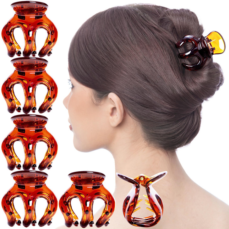 RC ROCHE 6 Pcs Octopus Hair Claw Clip Women Thick Hair Jaw Round Extra Big XL Jumbo Pumpkin Hair Secure No Slip Grip Cla