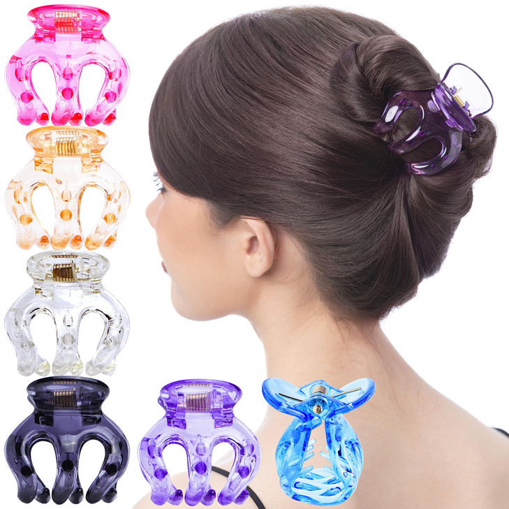 RC ROCHE 6 Pcs Octopus Hair Claw Clip Women Thick Hair Jaw Round Extra Big XL Jumbo Pumpkin Hair Secure No Slip Grip Cla