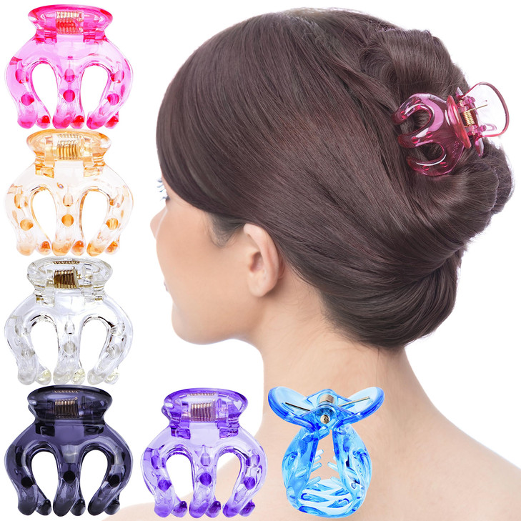 RC ROCHE 6 Pcs Octopus Hair Claw Clip Women Thick Hair Jaw Round Extra Big XL Jumbo Pumpkin Hair Secure No Slip Grip Cla