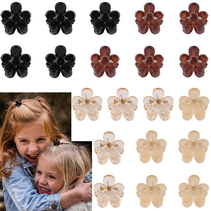 AOPRIE Mini Hair Clips 20 Count Small Size Sun Flower Claw Hair Accessories for Women and Girls in Black Brown Clear Pla