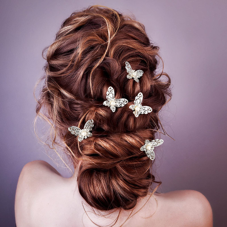 12 Pieces Butterfly Hair Pin Butterfly Hair Clips Crystal Pearl Hair Clips Bridal Wedding Hair Pins Bride Headwear Hair
