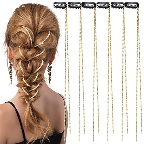 Chunyin 6 Pcs Rhinestone Hair Chains for Women Pearl Charm Rhinestone Hair Jewelry Accessories Crystal Extensions Clips
