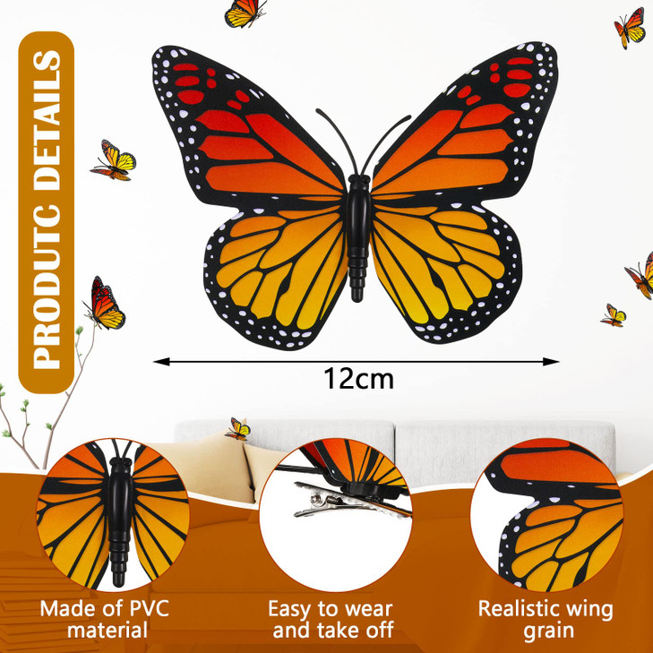 WILLBOND 24 Pieces 3D Monarch Butterfly Hair Clips Orange Butterflies Clip on Clips Cute Kawaii Hair Accessories for Wom