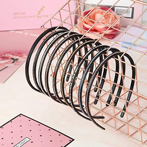 WILLBOND 9 Pcs Bling Headband for Women Skinny Plastic Headbands 1 Row Crystal Rhinestone Thin Hair Hoops with Teeth Fan