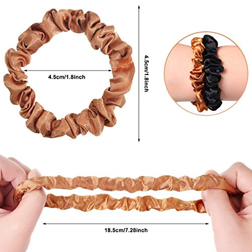 WILLBOND 48 Pieces Satin Scrunchies Small Silk Hair Tie Mini Thin Skinny Scrunchies Bulk Women Curly Thin Multicolor Ela