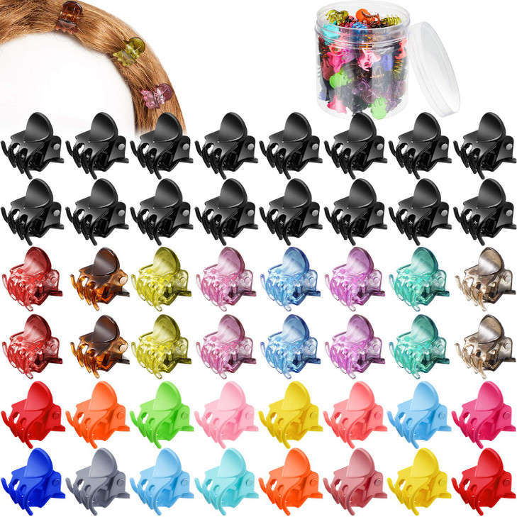 WILLBOND 100 Pieces Mini Hair Claw Clip Plastic Small Colorful Hair Clamps Clips Tiny Noslip Jaw with Box Container for