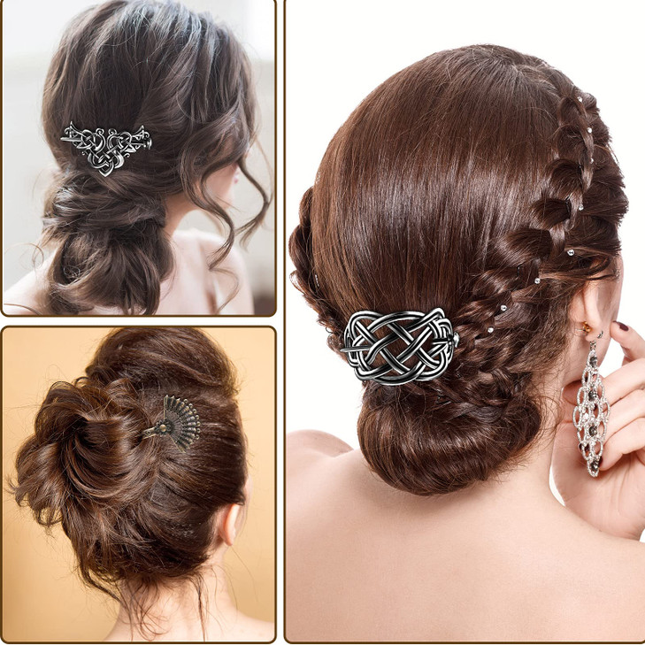 WILLBOND 16 Pieces Vintage Silver Celtic Hair Slide Chinese Vintage Bronze Hair Chopstick Barrettes Antique Pin for Diy