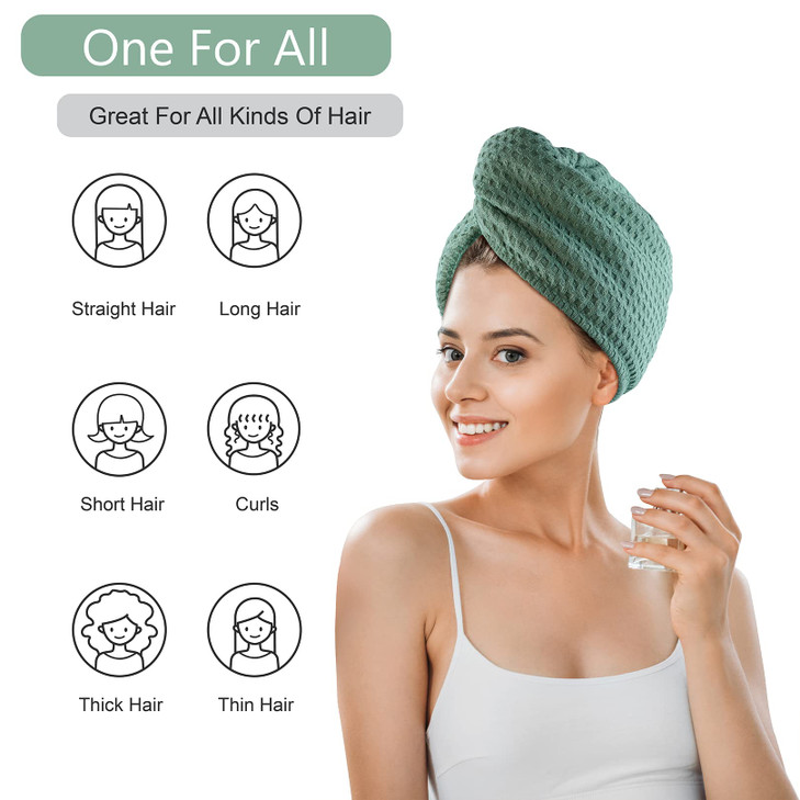 Dolwis Microfiber Hair Drying Towel 2Packs Waffle Long Hair Head Turban Wraps Terry Cloth Fast Absorbent Dry Anti Frizz